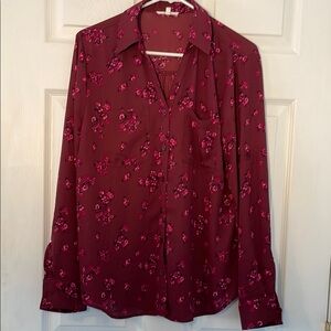 Maurice’s Floral Burgundy Blouse with rollable sleeves